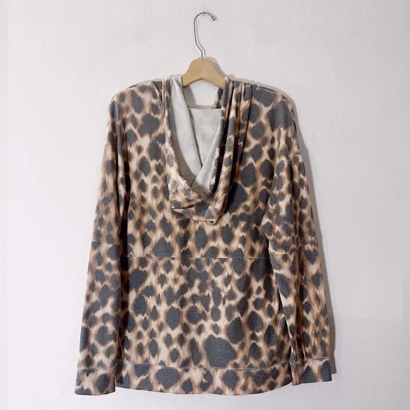 Free People Chaser Leopard Animal Print Hoodie Sweatshirt Cozy Long Sleeve - Picture 5 of 6